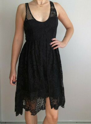 Free People - Black Lace Multi-Layered Dress with Gold Fleck Detail