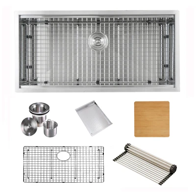 KBFMORE 38 Inch Big Single Bowl Kitchen Sink 16 Gauge Undermount Brushed Stainless Steel