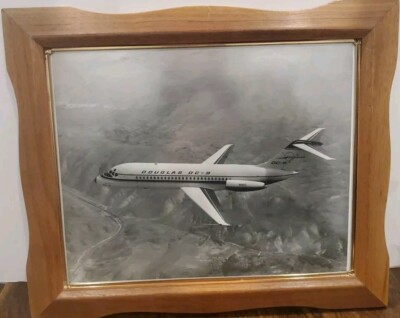 Vintage Douglas DC-9 In Flight Original 8x10 Photograph In Oak Frame Stamped