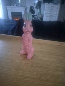 Vintage Chalk-ware Easter Bunny Pink Rabbit Figurine Decoration