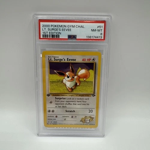 2000 1st Edition Gym Challenge LT. Surges Eevee #51 PSA 8
