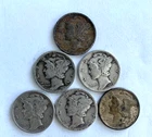 Lot of Six (6) 90% Silver Mercury Dimes - Various Dates - As Pictured