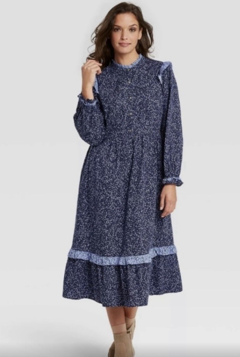 Universal Thread Leaf Print Ballon Long Sleeve Ru… - image 1