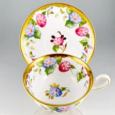 Royal Chelsea English Bone China Tea Cup & Saucer Morning Glory Flowers Vintage