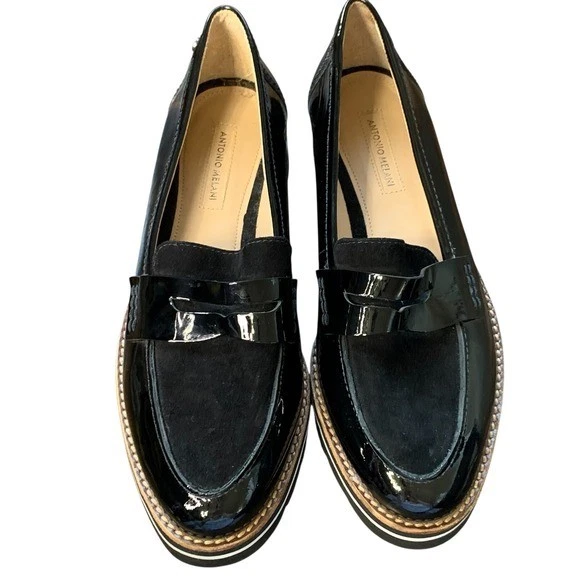 Mocasines Antonio Melani Bradlie plataforma gamuza charol negro talla 8,5 Foto 3 de 4