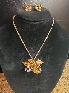 Vintage Colorful Rhinestone Necklace/Brooch and Screwback Earring set