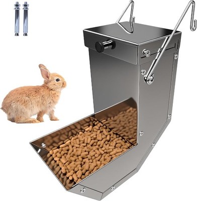 Rabbit Feeder - Small Animal Stainless Steel Gravity Feeding Trough with Lid
