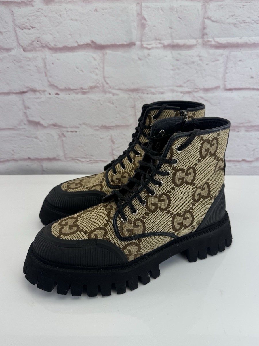 Gucci GG Canvas Printed Lace Up Combat Boots 8.5 | eBay
