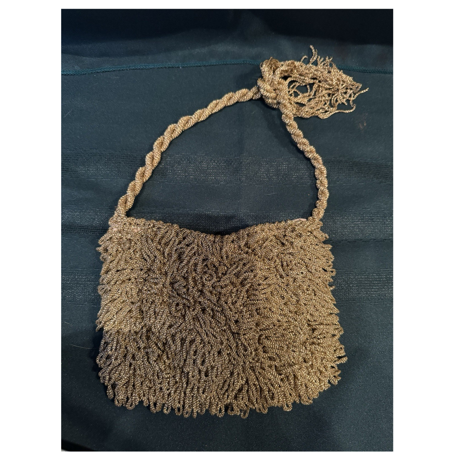 Vintage Walborg Gold Metallic Fringe Shoulder Bag Braided Accents Zip Coin Purse