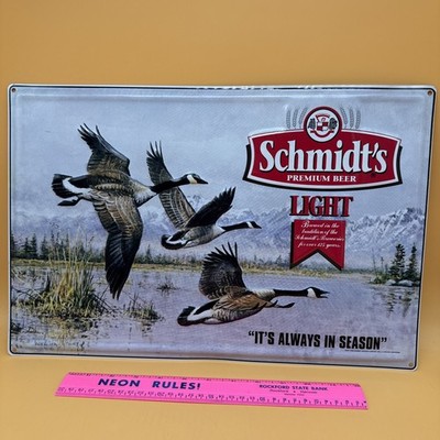 Schmidt's Premium Beer Light Metal Sign Geese Artwork Breweriana Decor 1992