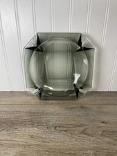 Vintage MCM Smoked Gray Glass Large Cigar Ashtray 8” Square MAD MEN MANCAVE