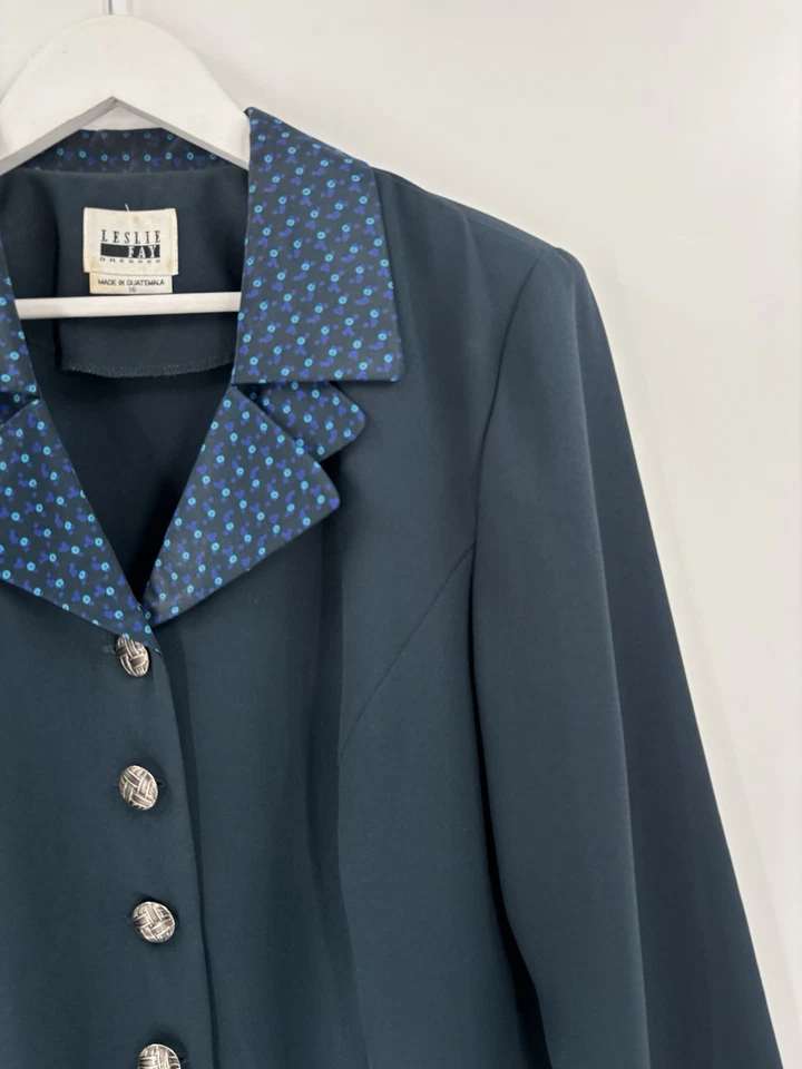 Blusa vintage Leslie Fay para mujer 16 azul cuello a lunares aberturas con botones transparente Foto 4 de 4