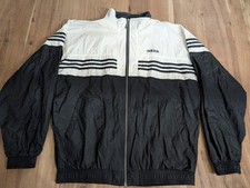Vintage 90s Adidas Windbreaker Black White Stripe Track Jacket Mens L