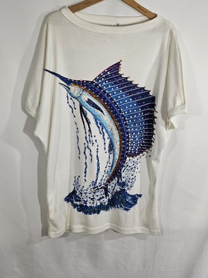 Vtg 80s 90s Sequin Beaded Marlin Fish T Shirt Marbin Mexico Beach Cover-Up