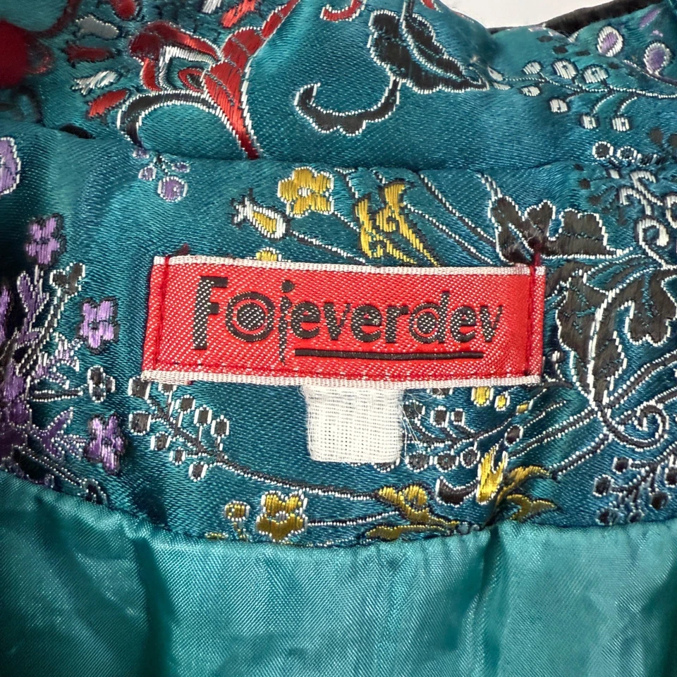 复古 Foieverdev sz LTeal 花卉锦缎中式领背心绗缝 — 第 4/4 张图片