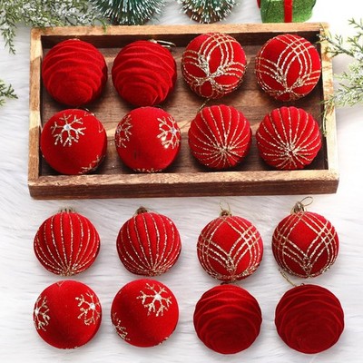 16 Pieces 2.4 Inch Christmas Velvet Balls Set Glitter Christmas Tree Ornament...
