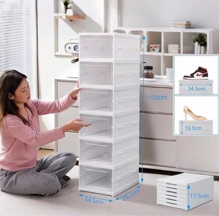 SCARPIERA PIEGHEVOLE IMPILABILE TRASPARENTE SALVASPAZIO PER SCARPE CASA ARMADIO - Immagine 4 di 4