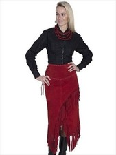 Scully L659-27-S Womens Leather Skirt - Red Boar Suede- Small