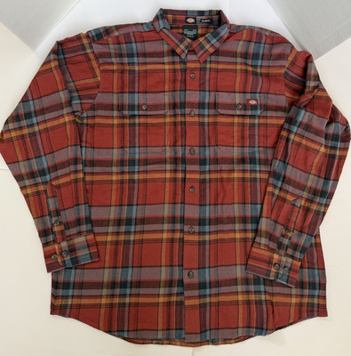 Dickies Men s Flex Flannel Shirt Long Sleeve Button Down  Brick Red 2XL