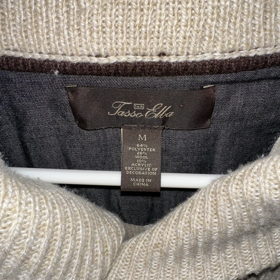 Tasso Elba Cardigan Sweater Wool Blend Cable Knit Mock Neck Size Medium Beige - Image 3 of 4