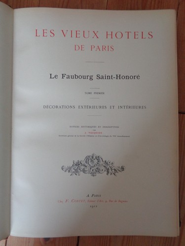 LES VIEUX HOTELS DE PARIS Faubourg Saint-Honoré Architecture PLANCHES FOLIO - Picture 8 of 14