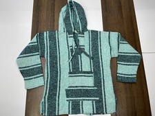 Vel Mex Adult M Green Stripe Surfer Hoodie Sweatshirt Mexico Drawstring Poncho