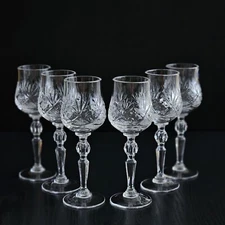 Set of 6 Elegant Hand-Cut Crystal Shot Liquer Glasses by NEMAN, 2 oz,  5.9"-Tall