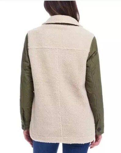 Weatherproof Vintage Womens Med Teddy Sherpa Quilted Color-Block Jacket Green - Picture 4 of 5