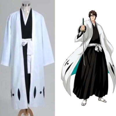 SALE Bleach 5th Captain Aizen Sousuke Anime Cosplay Kostüm Kimono Outfit S-3XL