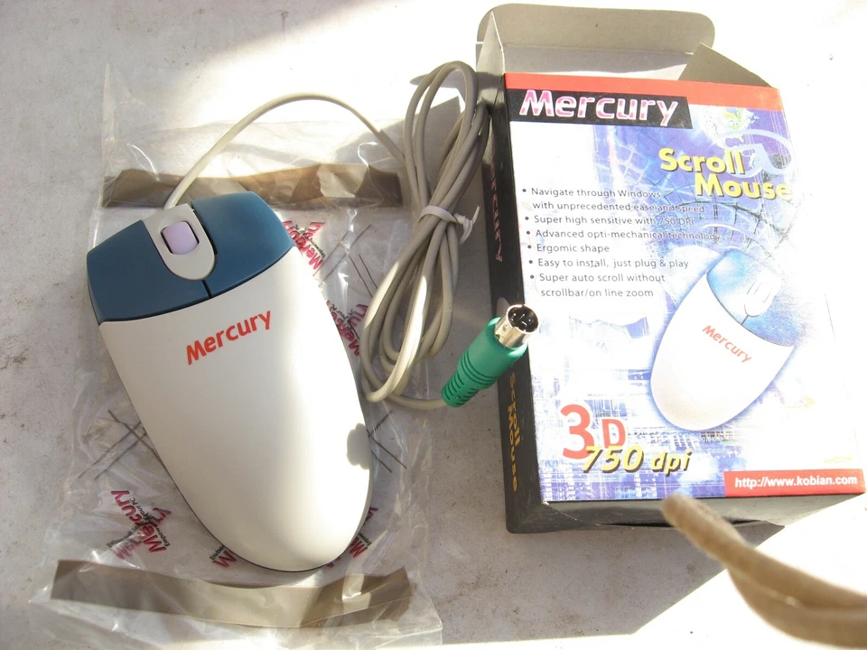 MERCURY PS/2 MECHANICAL BALL NON-OPTICAL 3D 750DPI MOUSE. BOXED AND UNUSED. - Image 2 of 4