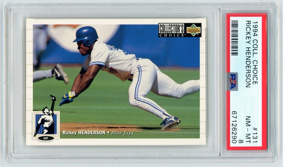 1994 COLLECTOR'S CHOICE RICKEY HENDERSON #131 OAKLAND A'S HOF PSA 8 NM-MINT - Image 2 of 3