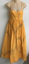 ulla johnson dress Orange Cotton Embroidered Fit Flare Spaghetti Strap Size 00