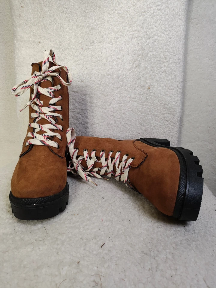 Botas femininas Rouge Helium 7 1/2 marrom camurça com cadarço meia panturrilha sapatos sola - Imagem 3 de 4