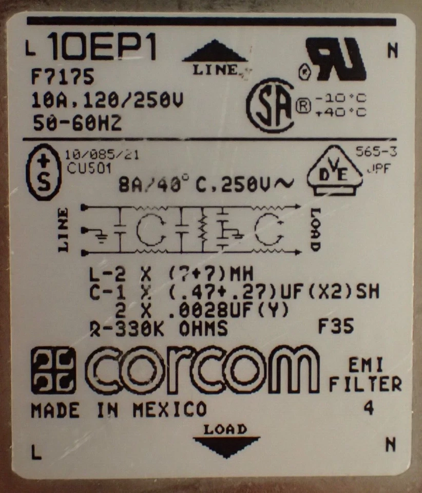 CORCOM 10EP1 F7175EMI FILTER 10A 120/250Vac 50/60Hz - Image 2 of 4