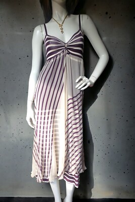JEAN PAUL GAULTIER Marine Vintage Kleid lang Silk Stripe Dress S M