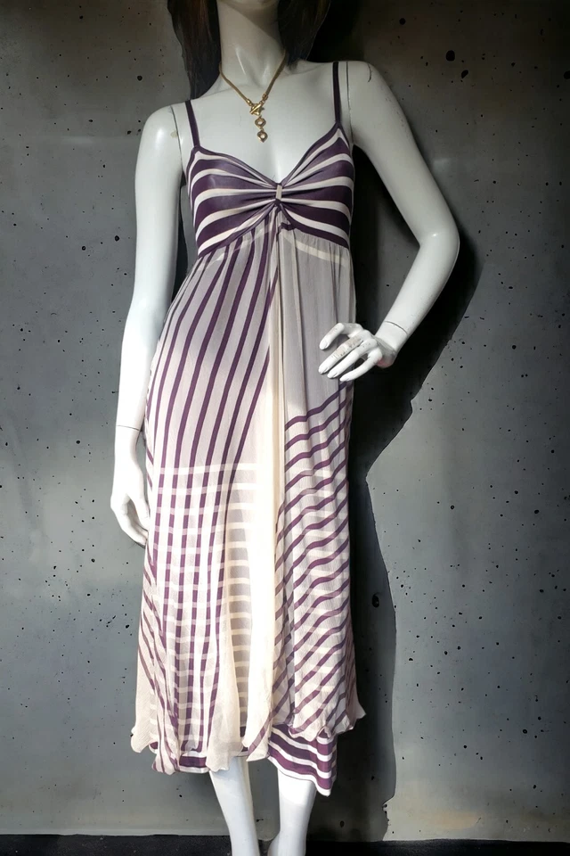 JEAN PAUL GAULTIER marinière Vintage Robe Longue Silk Stripe Dress S M - Photo 2/4