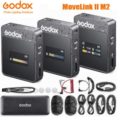 Godox MoveLink II M2 2.4GHz Compact Wireless Lavalier Microphone System TX+TX+RX