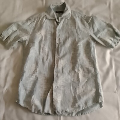 CERRUTI JEANS Men's Blue Linen Blend Hawaiian Style Short Sleeve Shirt Size Medi