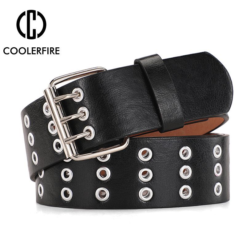 Vintage Wide Belt with Metal Buckle Punk Fashion PU Leather Belt Punk Style Black PU Leather Belt with Metal Buckle main image 2