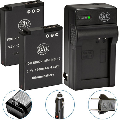 Bm Premium 2-Pack Of En-El12 Batteries & Battery Charger Kit For Nikon Coolpix A900, Aw100, Aw110, Aw120, Aw130, S31, S800C, S6100, S6200, S6300, S8100, S8200, S9050, S9100, S9200, S9300, S9400, S9500, S9700, S9900, P300, P310, P330, P340, S1100Pj, S1200 (609132727634)