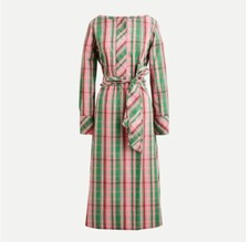 New J Crew Pastel Pink Green Plaid Belted Button Front Cotton Midi Dress 2