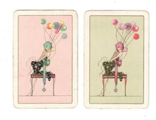 Swap Cards/Playing Cards - Vintage Goodall Art Deco Pair Lady Holding Balloons