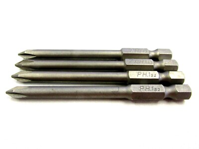 NEW! LOT OF (4) 3'' #1 PHILLIPS STEEL HEX SHANK / ROUND SCREWDRIVER BITS #S2 PH1