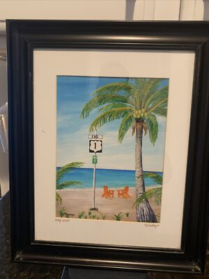 Key west Mendoza artist water color print with frame.