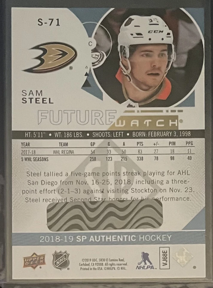 2018-19 SP Authentic Spectrum FX Future Watch Level 2 Bounty Sam Steel S-71 RC - Image 2 of 2