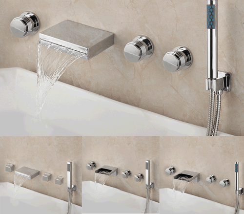 5PCS Bathtub Chrome Faucet Wall Mounted Waterfall Handheld Shower Set Mixer Taps - 第 1/27 張圖片