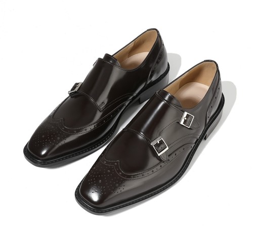 Zapatos de vestir Firenze Atelier para hombre con punta de ala marrón doble correa de monje - Imagen 2 de 14