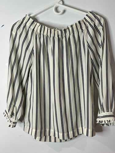 J.Crew Mercantile Off Shoulder Striped Shirt Top Blouse 100% Polyester Size XXS - Picture 5 of 9