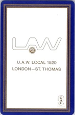 Single Swap Playing Card- TUA UAW Local 1520, London St. Thomas Ontario Canada