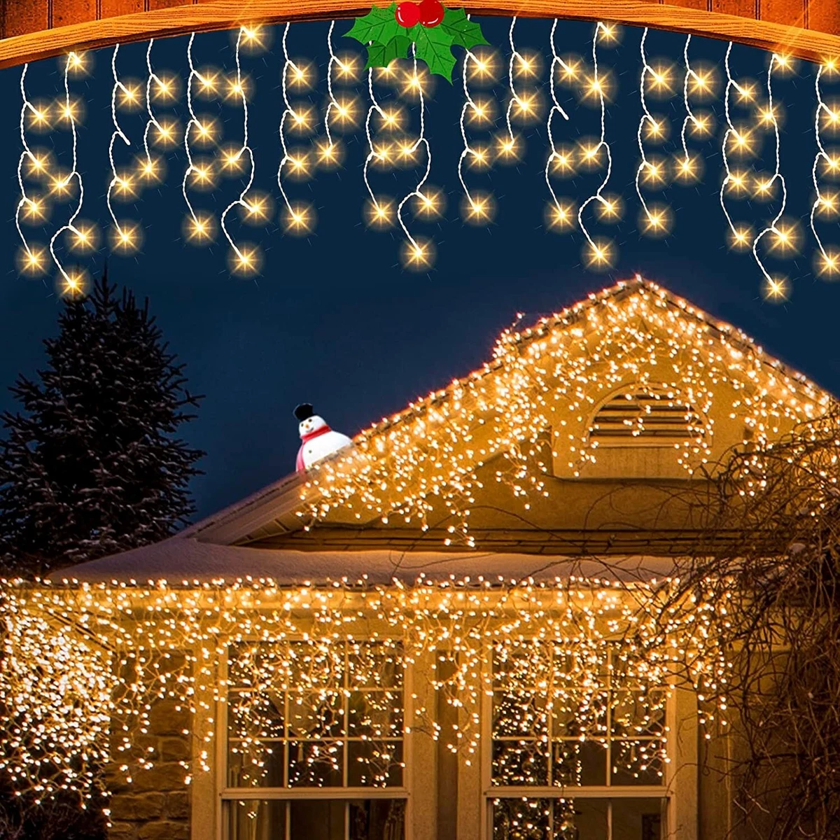 Icicle Lights Outdoor with 320LT Warm White LED Icicle Lights with 8 Modes